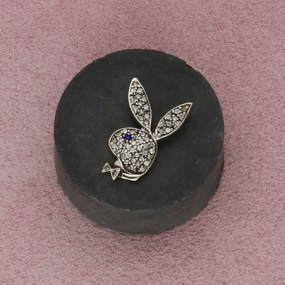 sterling silver vintage pave cz playboy bunny pendant